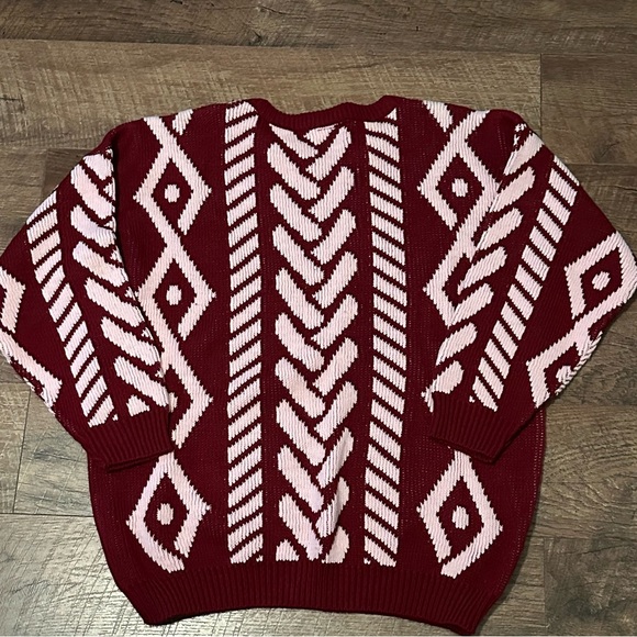 Vintage College Point Red and Pink Patterned Sweater - Picture 4 of 6